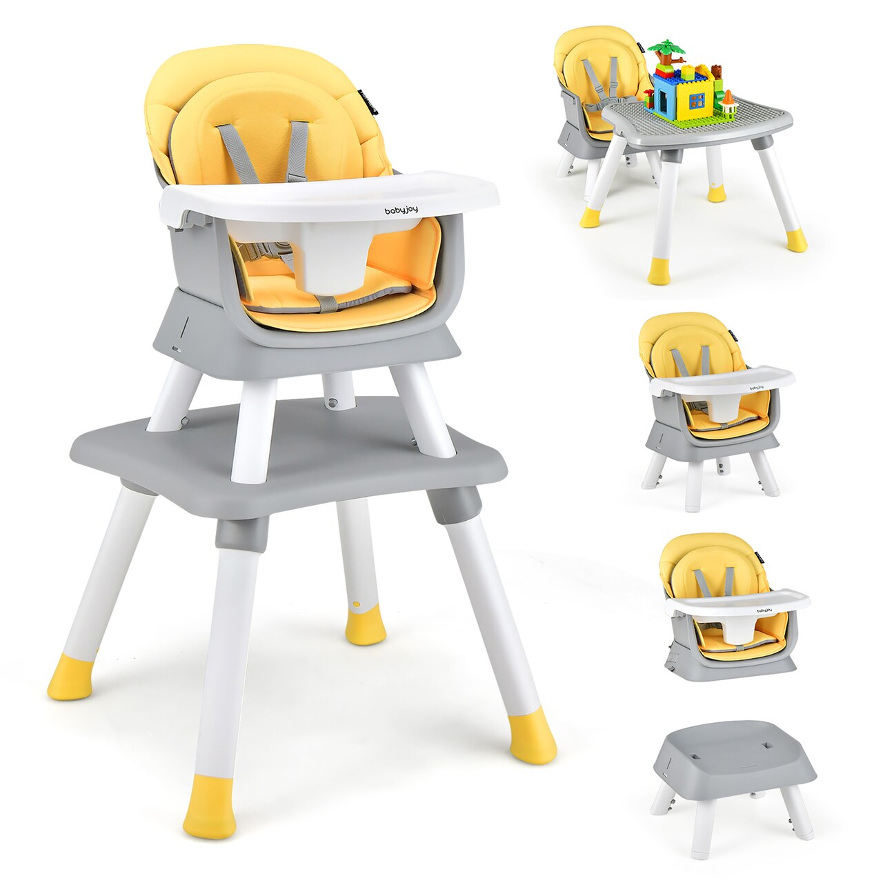 Costway 8-in-1 Baby High Chair Convertible Dining Booster Seat with Removable Tray Grey/Pink/Yellowith Strip/Black